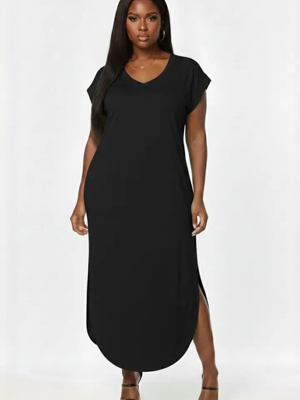 Black V-Neck Maxi T-Shirt Dress